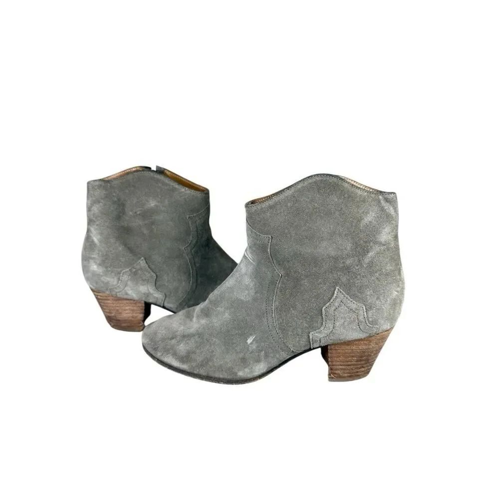Isabel Marant Dicker Ankle Boots Gray Green Suede Western Style 37 / US 7 - Picture 3 of 9